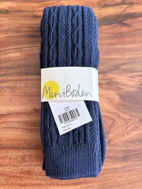 NWT NEW Mini Boden Navy Blue Cable Knit Footless Tights Leggings 9 10 Years